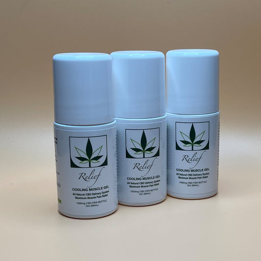 Relief 1000mg CBD Cooling Muscle Gel Roll-On.  Great to toss in your gym bag or saddlebag!